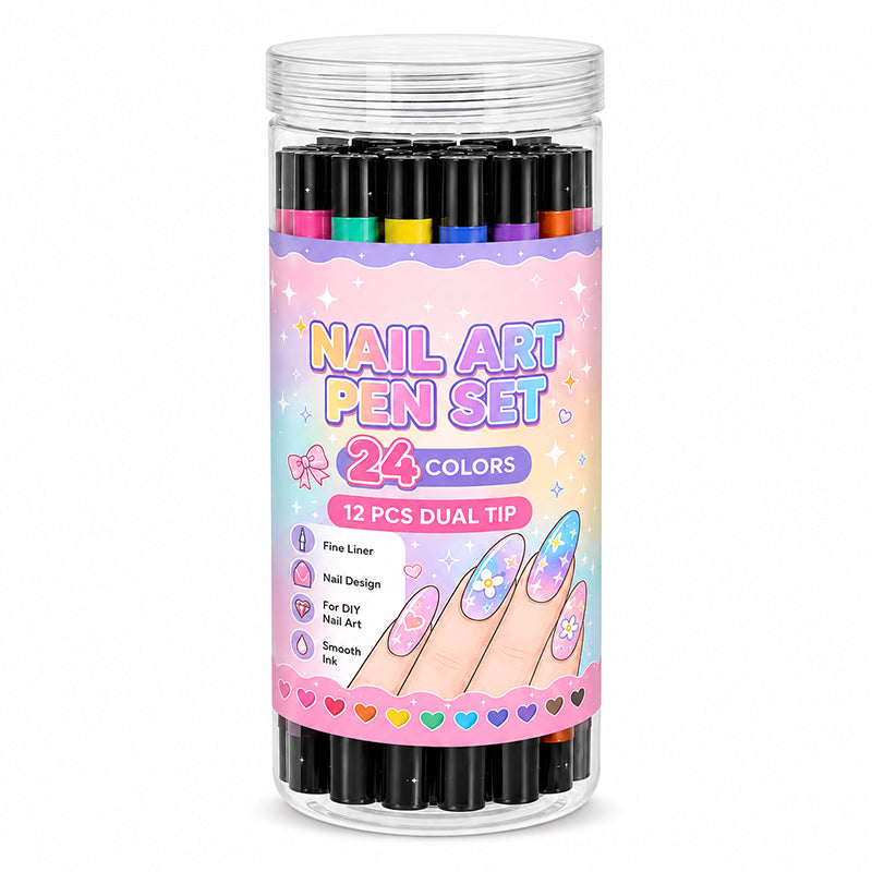 💕 Loved By 80K+ Nail Lovers Worldwide ✨ | 24 Colors DIY Nail Art Pen Set – Dual Tip Manicure Design Kit