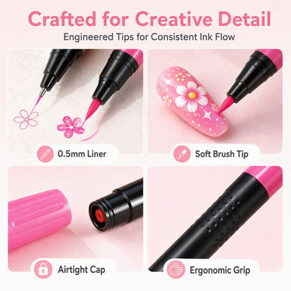 💕 Loved By 80K+ Nail Lovers Worldwide ✨ | 24 Colors DIY Nail Art Pen Set – Dual Tip Manicure Design Kit