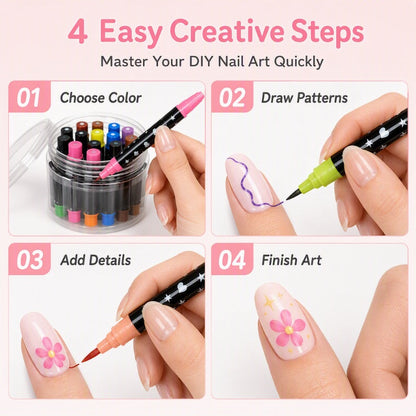 💕 Loved By 80K+ Nail Lovers Worldwide ✨ | 24 Colors DIY Nail Art Pen Set – Dual Tip Manicure Design Kit