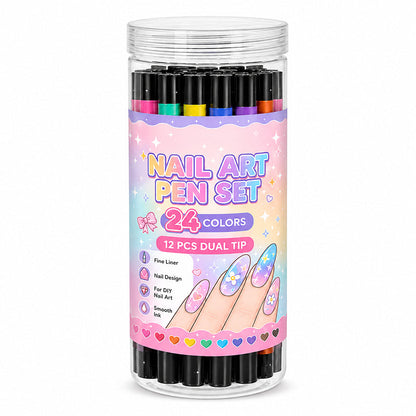 💕 Loved By 80K+ Nail Lovers Worldwide ✨ | 24 Colors DIY Nail Art Pen Set – Dual Tip Manicure Design Kit